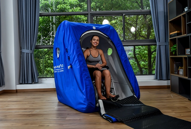 caisson hyperbare souple à assise pour usage domestique
